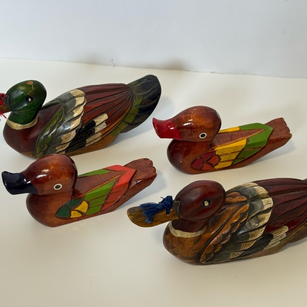 Lot of Vintage Wooden Ducks Figurines Hand painted.
